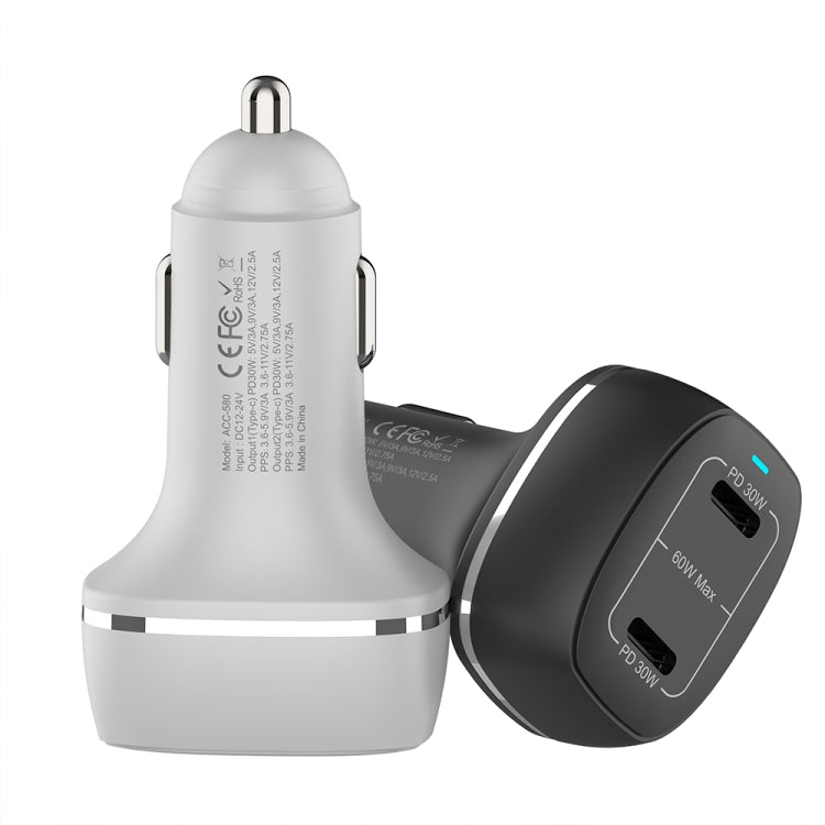 Caricabatteria per auto a ricarica rapida PD da 60 W a doppia porta ACC-580