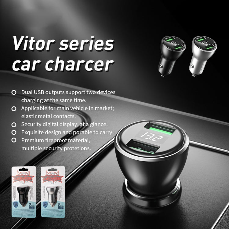 Caricabatteria da auto con doppia interfaccia USB REMAX RCC106 serie Vitor 3.4A con display digitale, with Digital Display Silver, with Digital Display Black