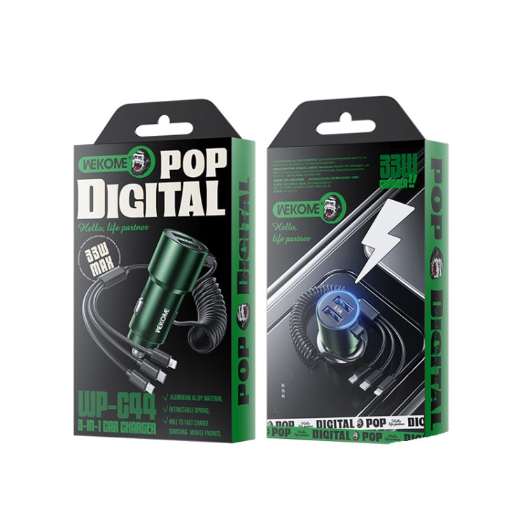 WK WP-C44 Pop Digital Series Ciahung 3-in-1 Caricatore per auto veloce Dual-USB cablato da 33 W, WP-C44 (Black), WP-C44 (Green), WP-C44 (Silver)