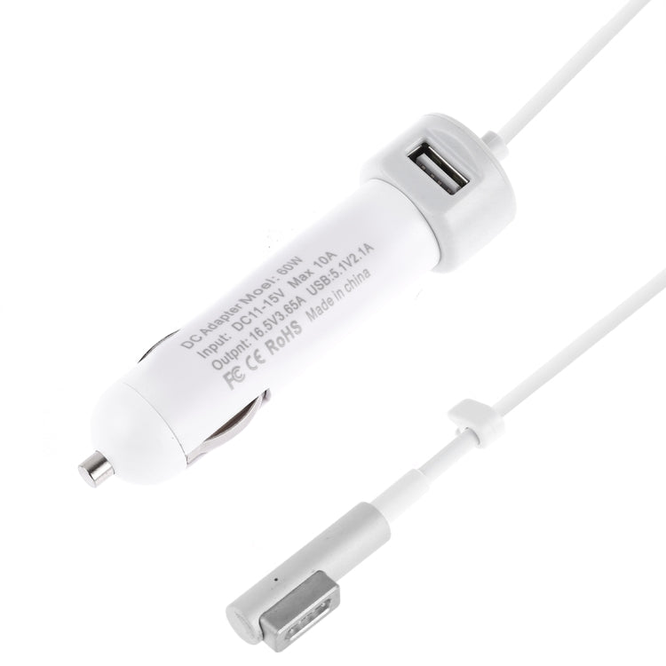 Caricabatteria da auto con interfaccia USB da 60 W 5,1 V 2,1 A con cavo dati interfaccia MagSafe da 16,5 V 3,65 A L, 16.5V 3.65A L MagSafe