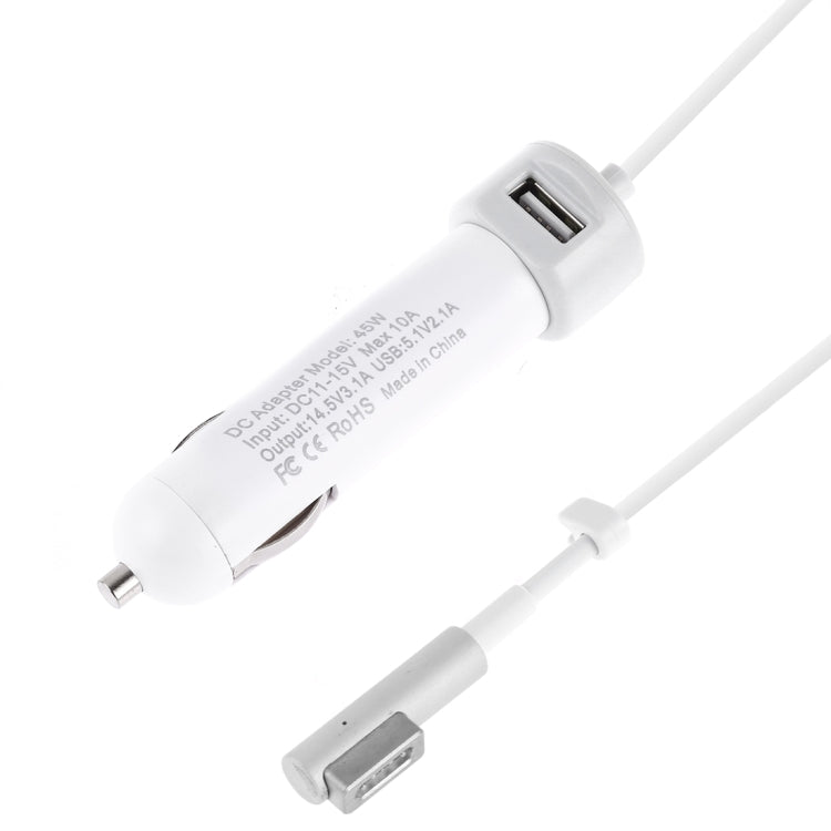 Caricabatteria da auto con interfaccia USB da 45 W 5,1 V 2,1 A con cavo dati interfaccia MagSafe da 14,5 V 3,1 A L, 14.5V 3.1A L MagSafe