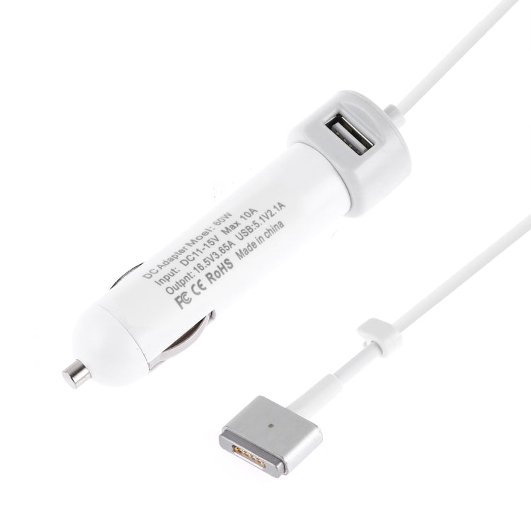Caricabatteria da auto con interfaccia USB da 60 W 5,1 V 2,1 A con cavo dati di interfaccia MagSafe 2 da 16,5 V 3,65 A T, 16.5V 3.65A T MagSafe 2