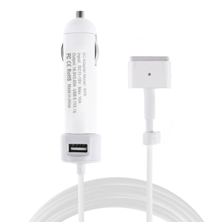 Caricabatteria da auto con interfaccia USB da 60 W 5,1 V 2,1 A con cavo dati di interfaccia MagSafe 2 da 16,5 V 3,65 A T, 16.5V 3.65A T MagSafe 2