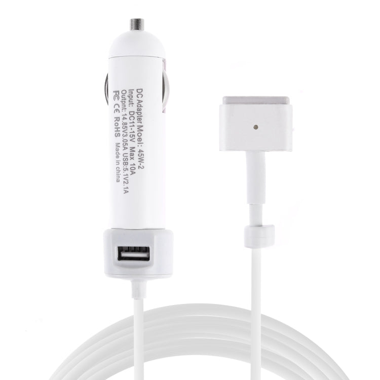 Caricabatteria da auto con interfaccia USB 45W-2 5,1 V 2,1 A con cavo dati interfaccia MagSafe 2 da 14,85 V 3,05 A T, 14.85V 3.05A T MagSafe 2