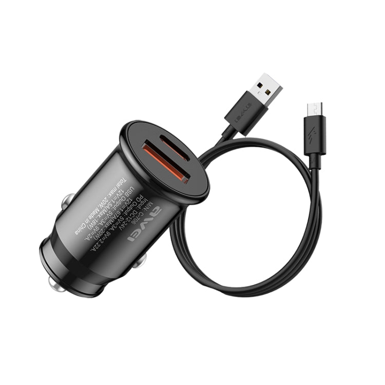 Caricabatteria da auto awei C-706 20W PD Type-C + QC 3.0 Type-A con cavo dati CL-110T, C-706