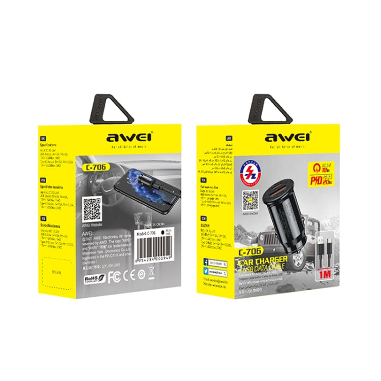 Caricabatteria da auto awei C-706 20W PD Type-C + QC 3.0 Type-A con cavo dati CL-110T, C-706
