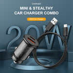 Caricabatteria da auto awei C-706 20W PD Type-C + QC 3.0 Type-A con cavo dati CL-110T, C-706