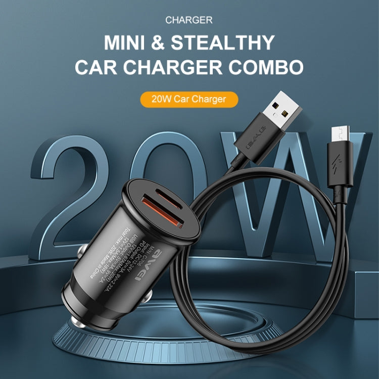 Caricabatteria da auto awei C-706 20W PD Type-C + QC 3.0 Type-A con cavo dati CL-110T, C-706