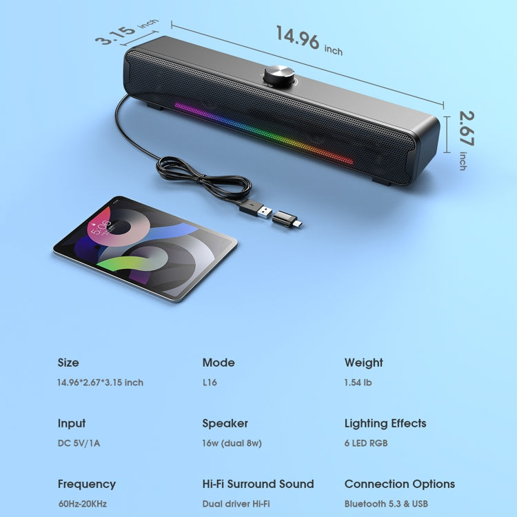 Altoparlante Bluetooth wireless portatile 16W RGB