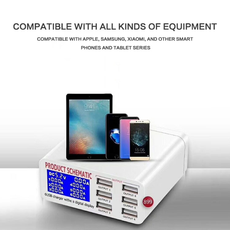 Caricabatterie rapido 30W 6 porte USB con display LCD