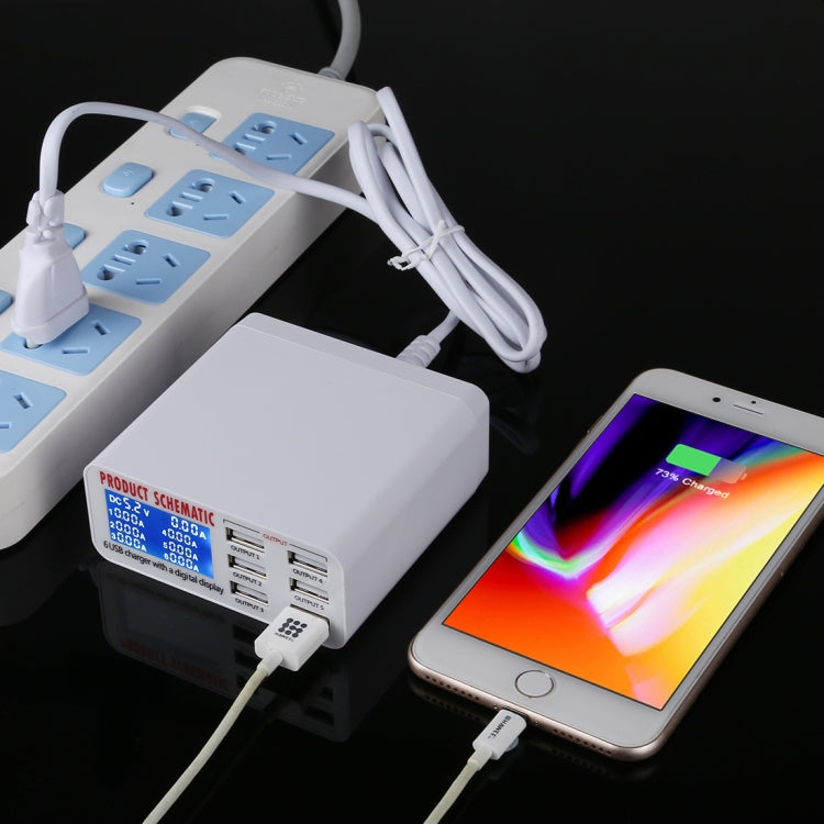 Caricabatterie rapido 30W 6 porte USB con display LCD