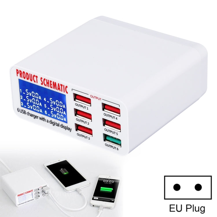 Caricabatterie rapido 40W 6 porte USB LCD