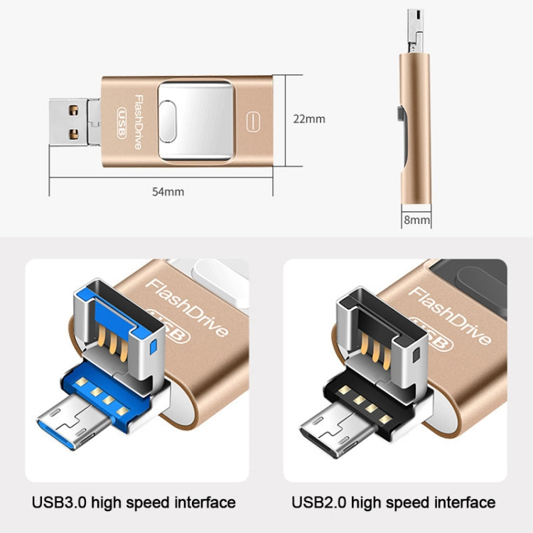 Chiavetta USB in metallo a doppio uso per computer USB 3.0 + 8 pin da 128 GB + Mirco USB Android iPhone, 128GB USB 3.0