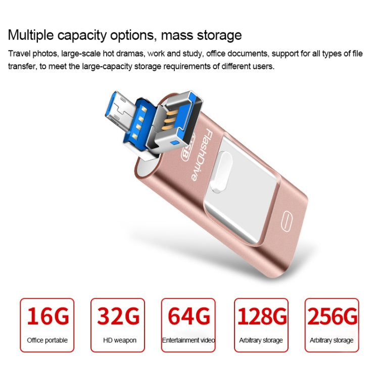 Chiavetta USB in metallo a doppio uso per computer USB 3.0 + 8 pin da 128 GB + Mirco USB Android iPhone, 128GB USB 3.0