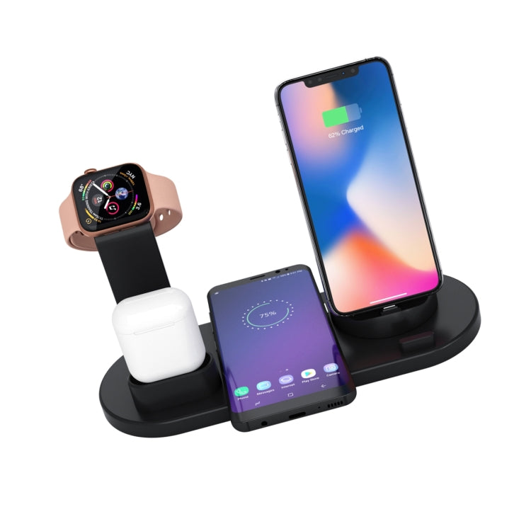 HQ-UD15 5 in 1 8 pin + micro USB + interfacce USB-C / Type-C + interfaccia di ricarica per auricolari a 8 pin + base di ricarica wireless con supporto per orologio (bianco), with wireless charging Black, with wireless charging White��������������������...