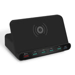 Caricabatterie USB QC 3.0 7 in 1 con supporto smartphone
