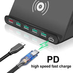 Caricabatterie USB QC 3.0 7 in 1 con supporto smartphone