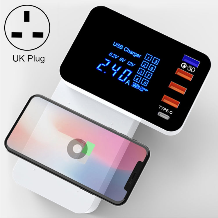CDA33Q USB 3.0 QC 40 W + 3 porte USB + porte USB-C/Type-C Caricabatterie multifunzione con display LED, presa UK, UK Plug