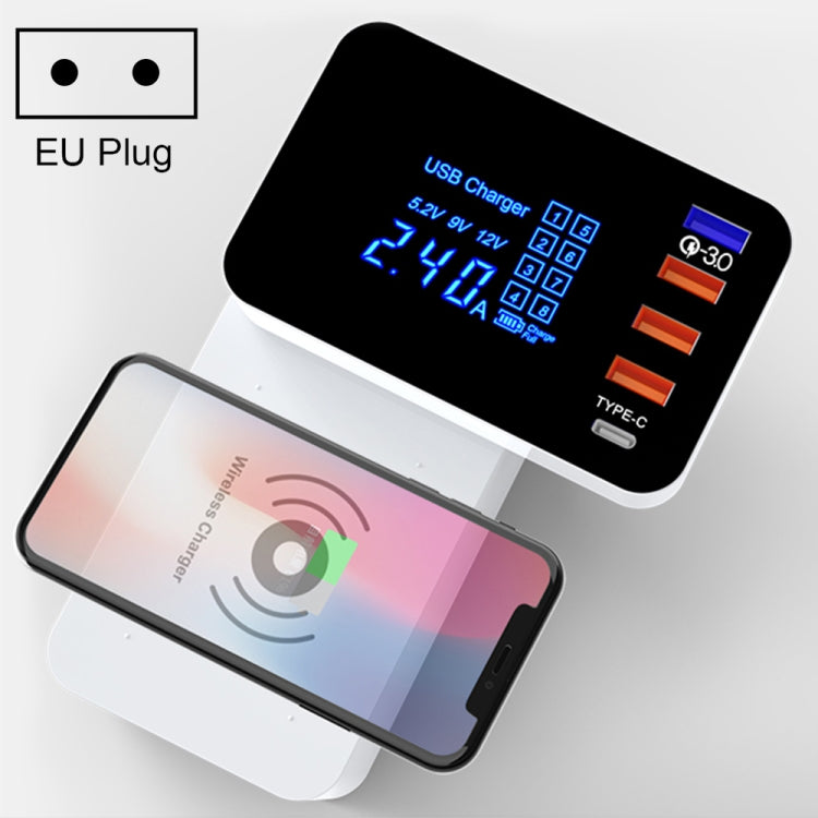 CDA33QW Porte USB QC 3.0 da 40 W + 3 porte USB + Porte USB-C/Type-C + Caricabatterie pieghevole multifunzione con ricarica wireless con display LED, presa EU, EU Plug