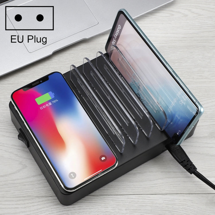 50 W 6 porte USB + 2 porte USB-C/Type-C + Caricabatterie multifunzione con ricarica wireless con display LED e cornice staccabile, presa EU, EU Plug