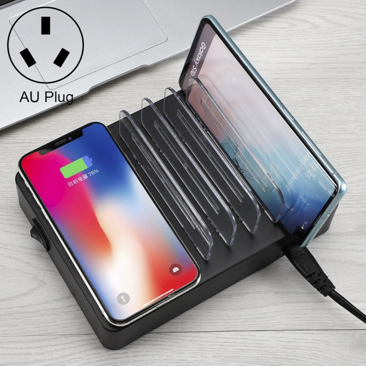 50 W 6 porte USB + 2 porte USB-C/Type-C + Caricabatterie multifunzione con ricarica wireless con display LED e cornice staccabile, spina AU, AU Plug