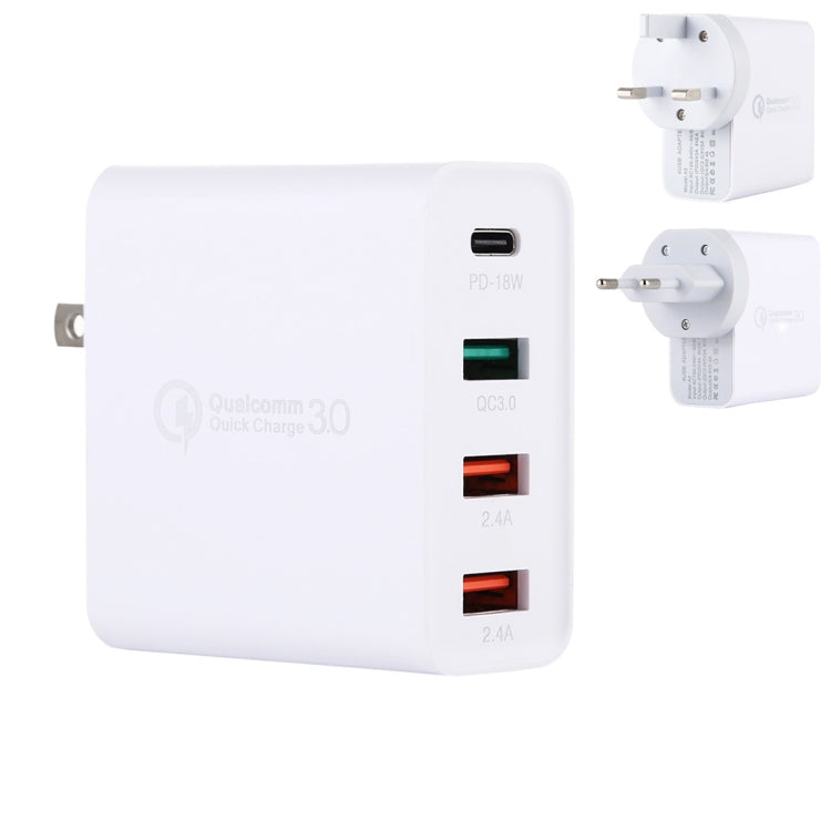 Set caricabatterie da viaggio A3 PD 18W USB-C / Type-C + QC3.0 USB + doppia interfaccia USB, presa USA / presa EU / presa UK