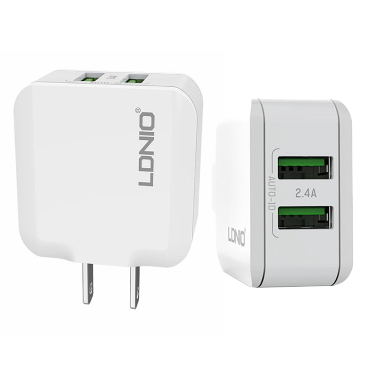 LDNIO A2201 Caricatore adattatore per telefono cellulare con ricarica diretta doppia USB 2.4A con cavo dati a 8 pin, 8 Pin