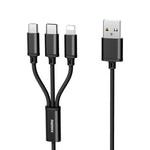 REMAX RC-131TH Cavo di ricarica da USB a 8 pin e USB-C/Tipo-C e micro USB 3 in 1 da 1 m 2,8 A