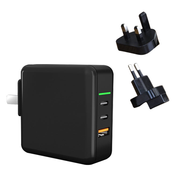 Caricabatterie rapido portatile 65W 1 USB + 2 Type-C con prese