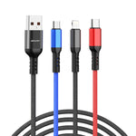 Cavo ricarica 3 in 1 USB A 8 pin Micro USB Type-C 1,2m