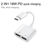 FT_AC42 2 in 1 18 W PD USB-C/tipo-C maschio a USB-C/audio tipo-C + adattatore audio femmina di ricarica USB-C/tipo-C