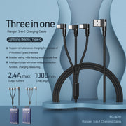 Cavo REMAX 3 in 1 USB a 8 pin e USB-C 1m