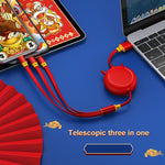 Cavo USB 3 in 1 retrattile 1,2 m per iPhone e USB-C