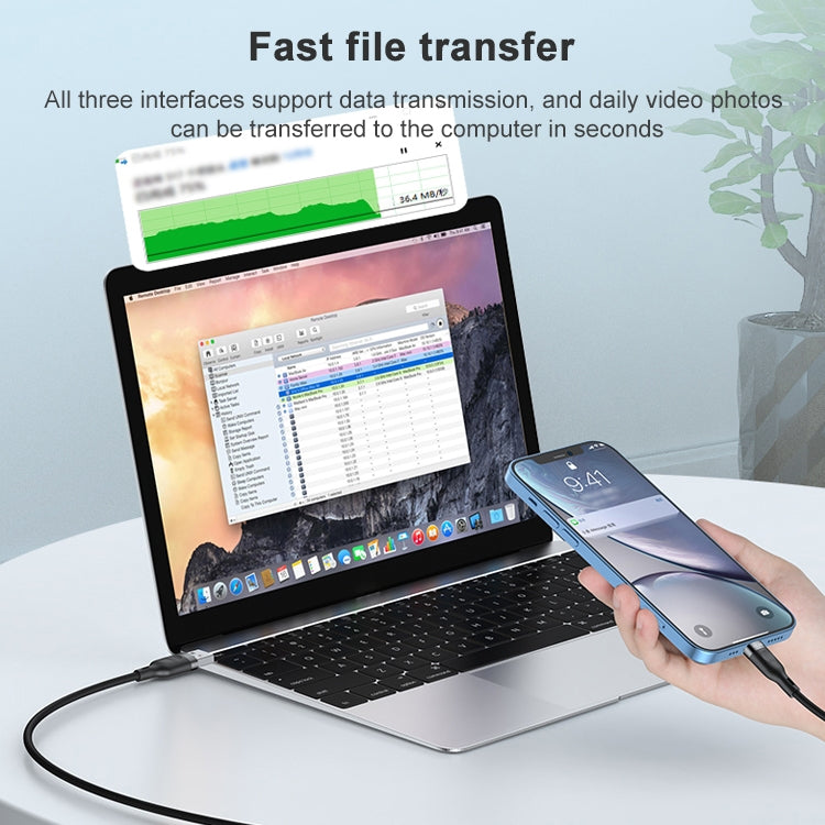 Cavo dati 3 in 1 USB a 8 pin, Micro USB e USB-C 1,2 m