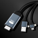 Cavo 3 in 1 HDMI 8 pin Micro USB USB-C 2 metri