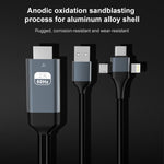 Cavo 3 in 1 HDMI 8 pin Micro USB USB-C 2 metri