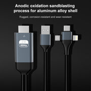 Cavo 3 in 1 HDMI 8 pin, Micro USB, USB-C 2m