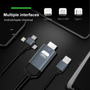 Cavo 3 in 1 HDMI 8 pin, Micro USB, USB-C 2m
