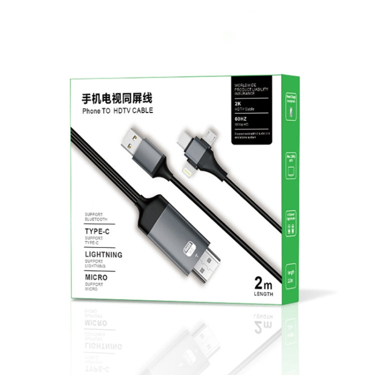 Cavo 3 in 1 HDMI 8 pin Micro USB USB-C 2 metri