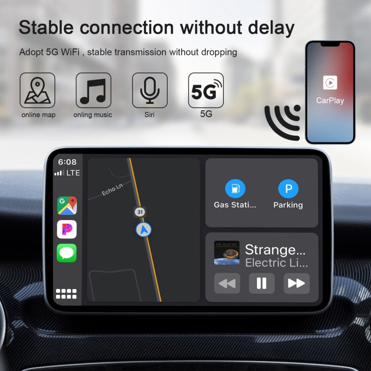 Adattatore Carplay USB + USB-C / Type-C cablato o wireless per iPhone, White Rectangle