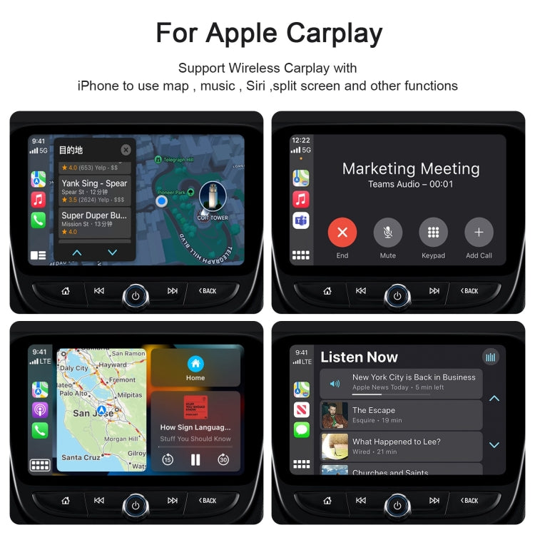 Adattatore Carplay USB + USB-C / Type-C cablato o wireless per iPhone, White Rectangle