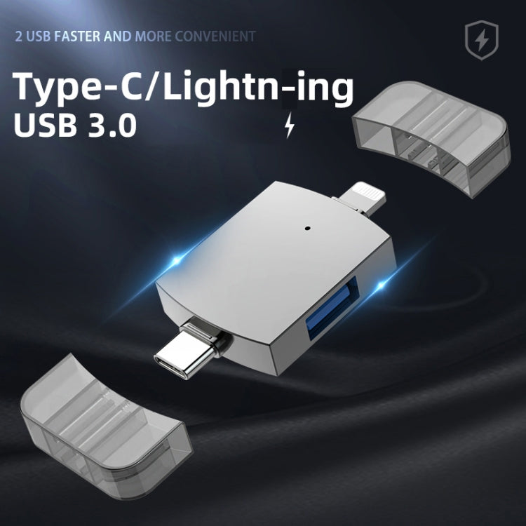 USB 2.0 2 in 1 + USB 3.0 femmina a 8 pin + adattatore OTG USB-C/Type-C maschio, USB 2.0 + USB 3.0 Female to 8 Pin + USB-C / Type-C Male