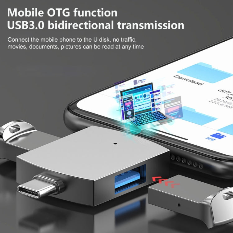 USB 2.0 2 in 1 + USB 3.0 femmina a 8 pin + adattatore OTG USB-C/Type-C maschio, USB 2.0 + USB 3.0 Female to 8 Pin + USB-C / Type-C Male