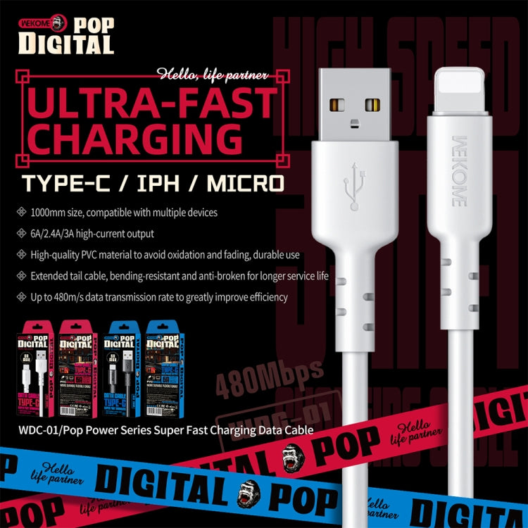 WEKOME WDC-01 Tidal Energy Series 2.4A Cavo dati da USB a 8 pin in PVC, lunghezza: 1 m, USB to 8 Pin