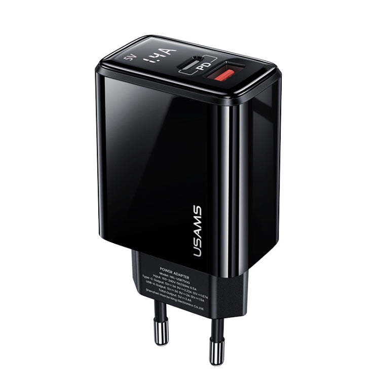 USAMS US-CC133 T40 PD + Porte QC3.0 Adattatore di alimentazione per caricabatterie rapido con display digitale, spina europea