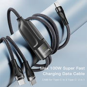Cavo di ricarica rapida Yesido CA88 2 in 1 da USB-C/tipo-C a USB-C/tipo-C, lunghezza: 1,2 m, CA88