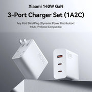 Set caricabatterie rapido GaN a tre porte originale Xiaomi 140 W 1 x USB + 2 x USB-C / Type-C, presa americana, 140W GaN Fast Charger Set