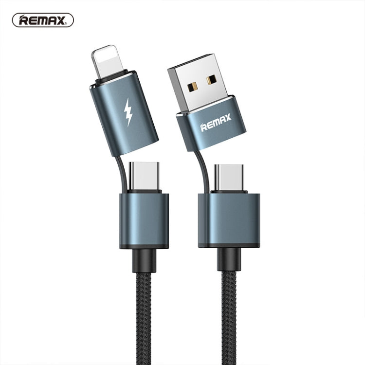 REMAX RC-020t 2.4A Aurora Series 4 in 1 8 pin + USB +2 x cavo di ricarica dati Snyc Type-C, lunghezza cavo: 1 m