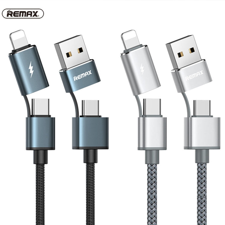 REMAX RC-020t 2.4A Aurora Series 4 in 1 8 pin + USB +2 x cavo di ricarica dati Snyc Type-C, lunghezza cavo: 1 m