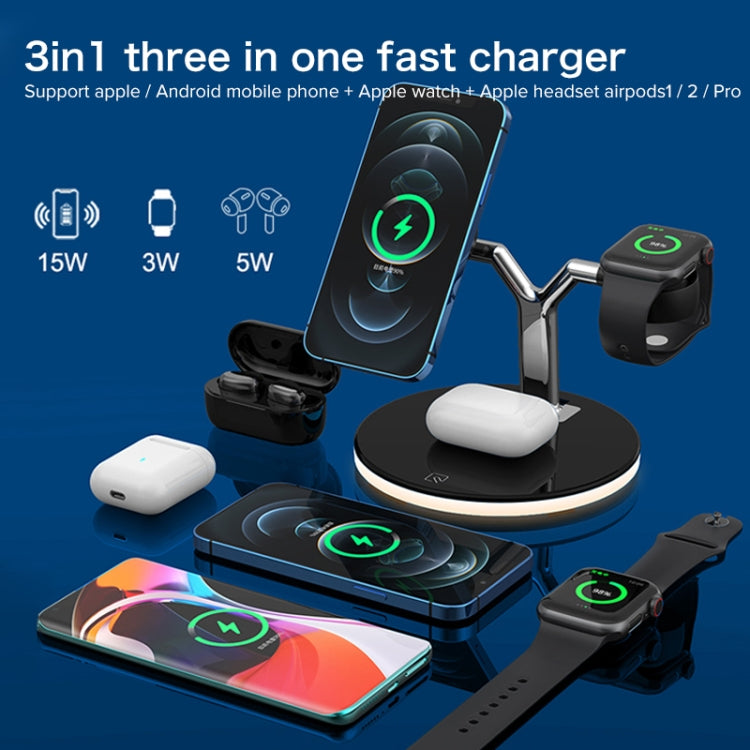 Caricabatterie wireless magnetico 3 in 1 15W per smartphone e App